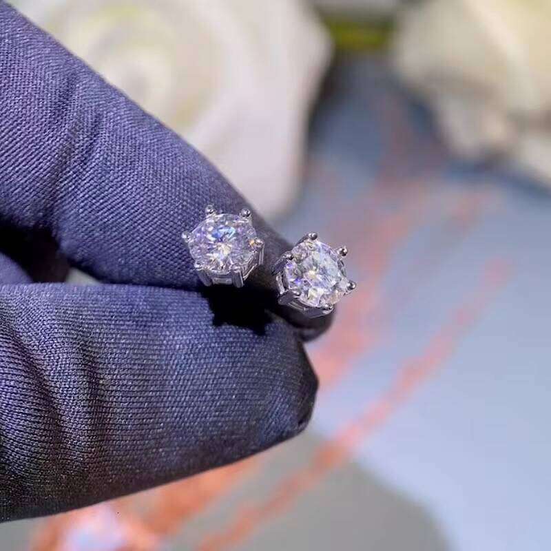 Classic Mossanite Dia Ear Stud 3-8mm 1ct 2ct 14K Gold Plated Sterling Sier VVS GRA Moissanite Earring for Women Men