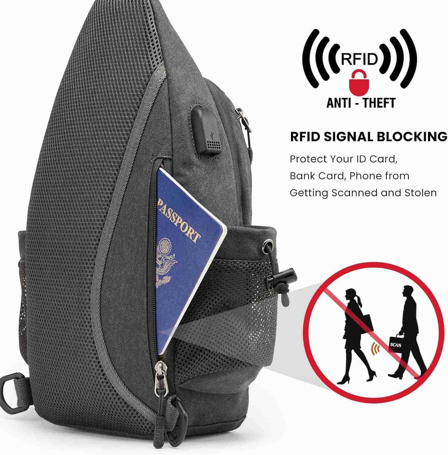 Canvas Sling Bag Crossbody Backpack with USB Charging Port RFID Blocking Hiking Daypack Chest Bag for Women MenW250911