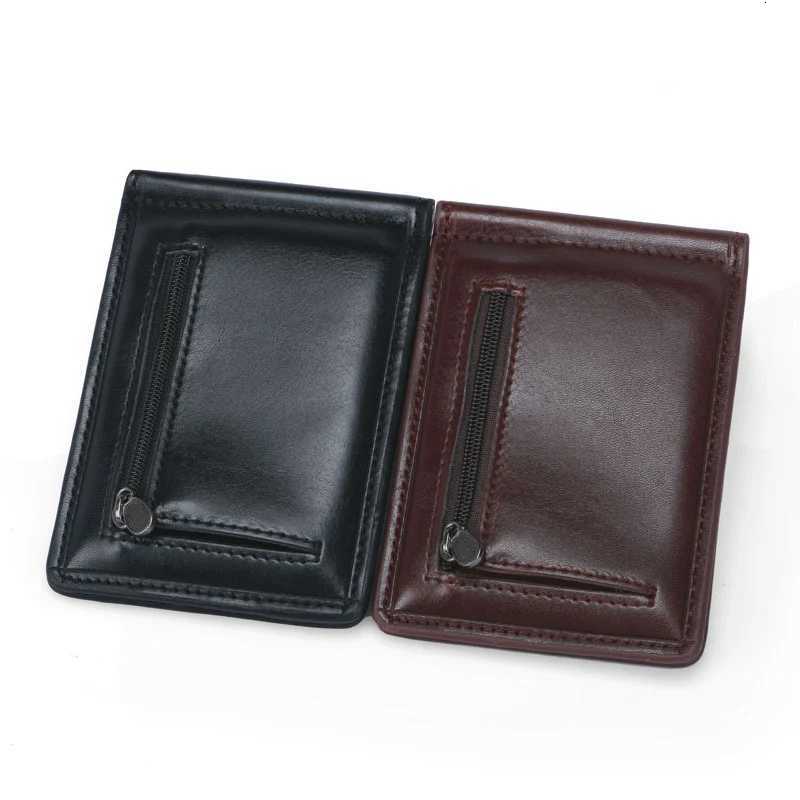 New Mini Mens Leather Money Clip Wallet With Coin Pocket Thin Purse For Man Magnet Hasp Small Zipper Money Bag W250911