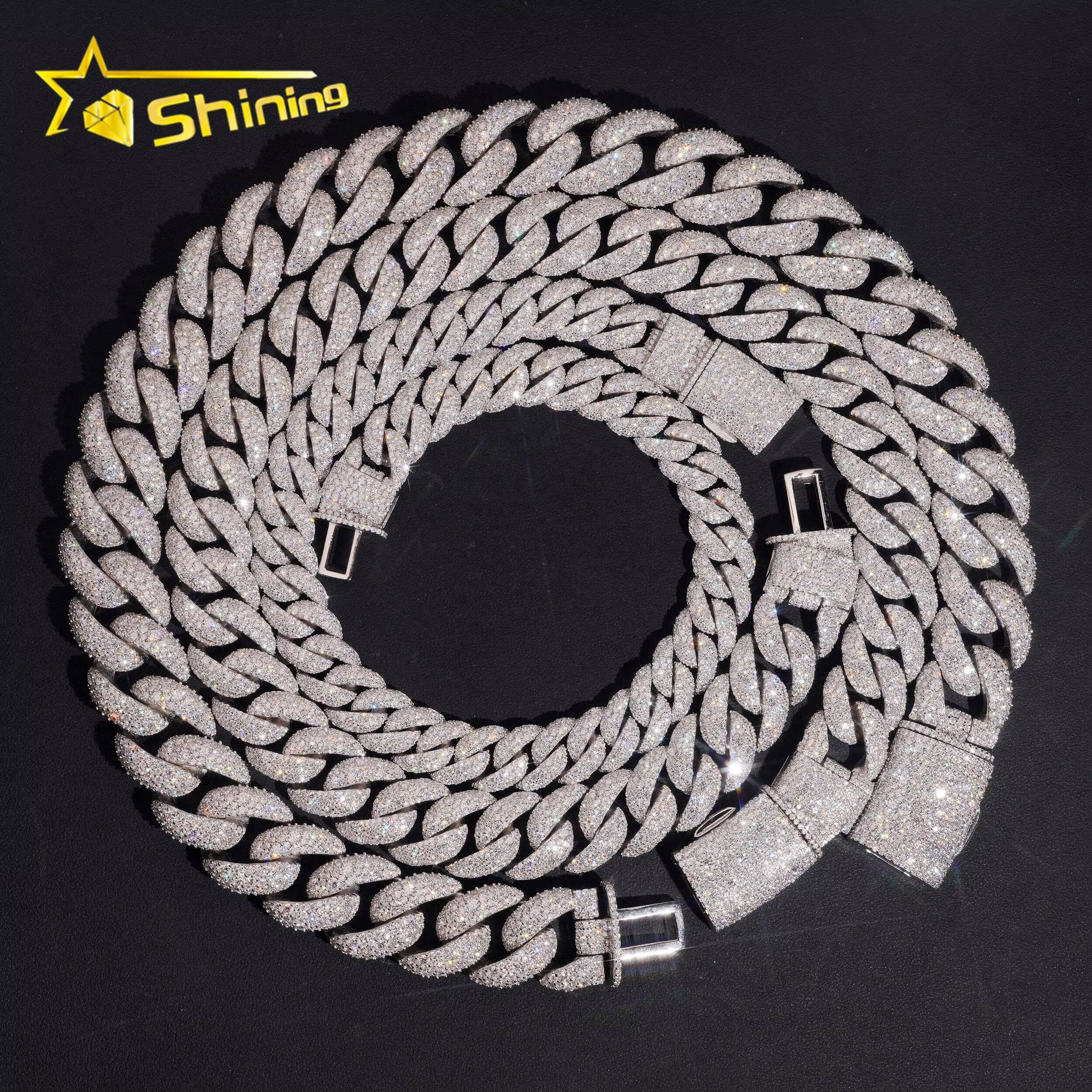 Hip Hop Luxury Rapper Jewelry Iced Out 925 Sterling Silver 20mm 22mm 23mm Mosaic Set Moissanite Cuban Link Chain