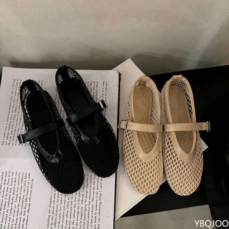 Flat bottomed summer sandals single shoe round toe straight buckle casual comfortable hollow simple women's flat shoes