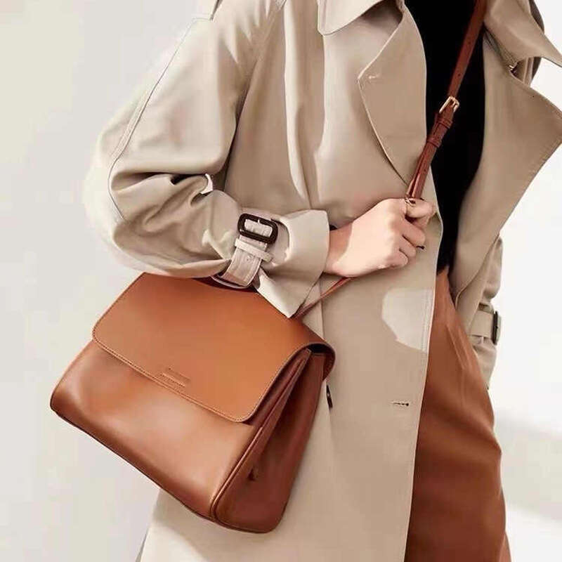Genuine Leather Women's High-end Handbag Shoulder Cowhide Simple Fashion Large Capacity Versatile Crossbody Bag New Model