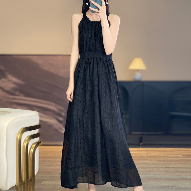 L18031 High waist slim summer silk 2025 new style beach vacation style ladies suspender dress