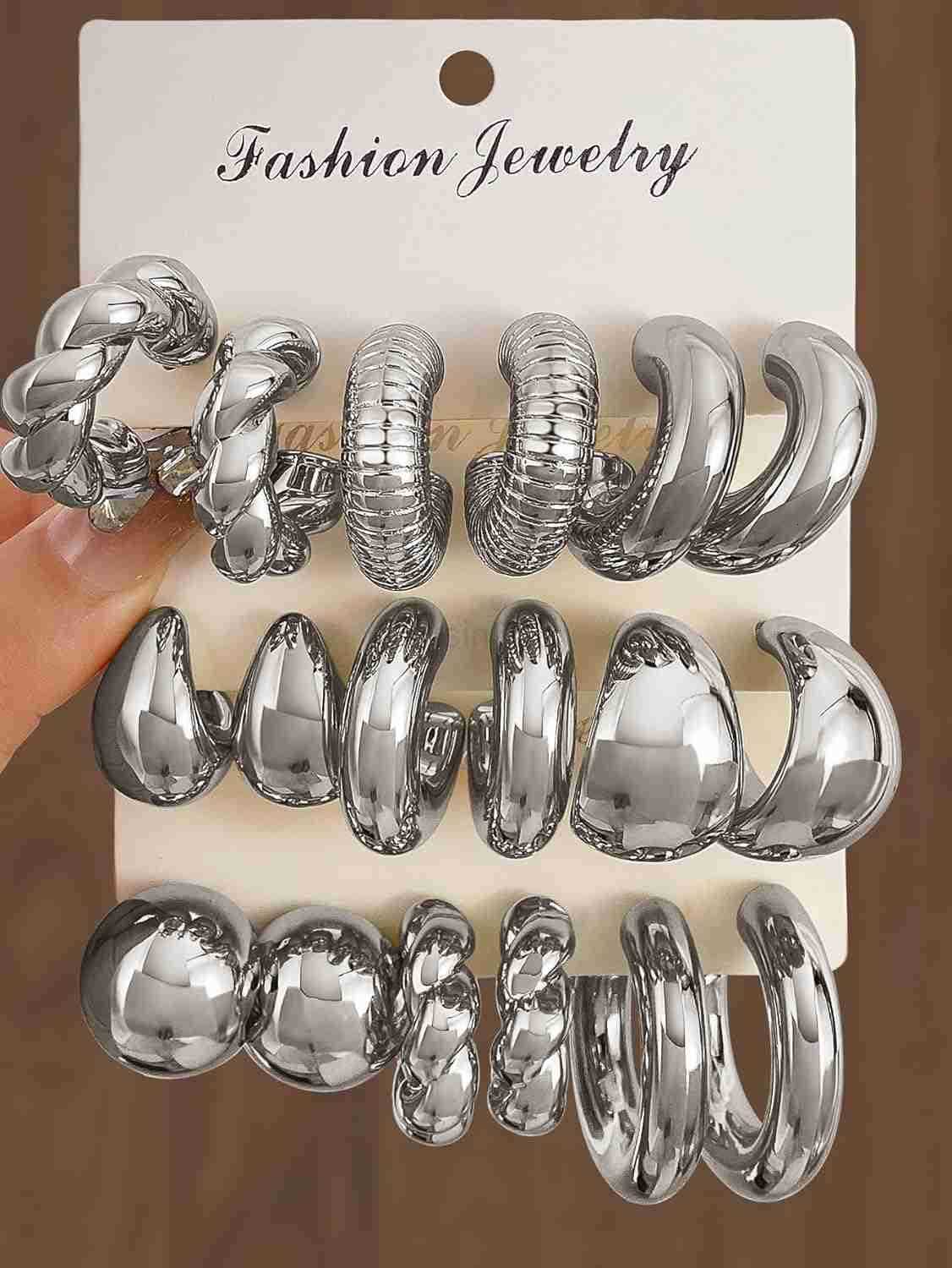 24 Pairs Gold Hoop Earrings Set for Women Hypoallergenic Chunky Chain Twisted Open Hoops Dangle Earring Packs for Birthday Party Christmas Fashion Jew