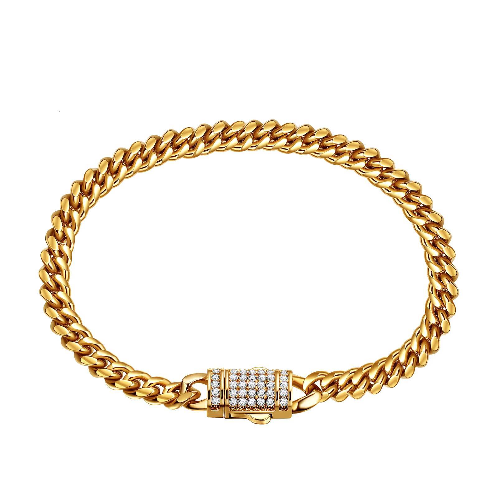 New 614mm Width 18K Gold Plated Stainless Steel Iced Out Zircon Clasp Cuban Chain Custom Design Miami Cuban Link Chain Necklace