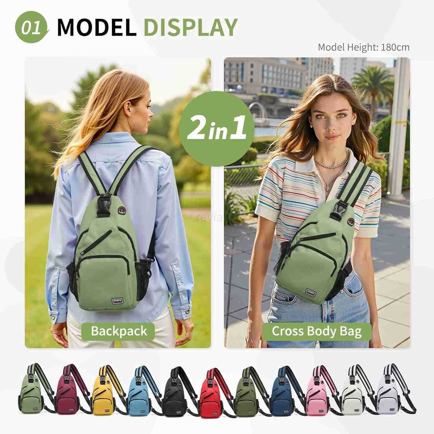 Sling Bag Crossbody Backpack 11Inch Pads Bags with Headphone Jack Shoulder Bag Casual Pack for Women Men Hiking Travel Cycling WhiteW250911