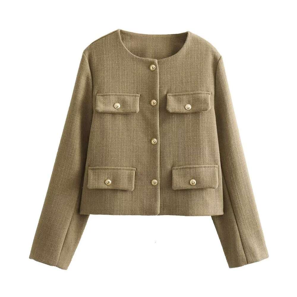 DHEssentials 2025 Small Chanel Style Fashion Button Decor Short Blazer for Women