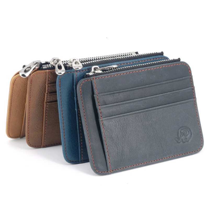 New Thin Genuine Leather Mini Bank Credit Card Wallet Id Card Holder Mens Small Wallet Thin Sleeve Zipper Short Coin Wallets W250911