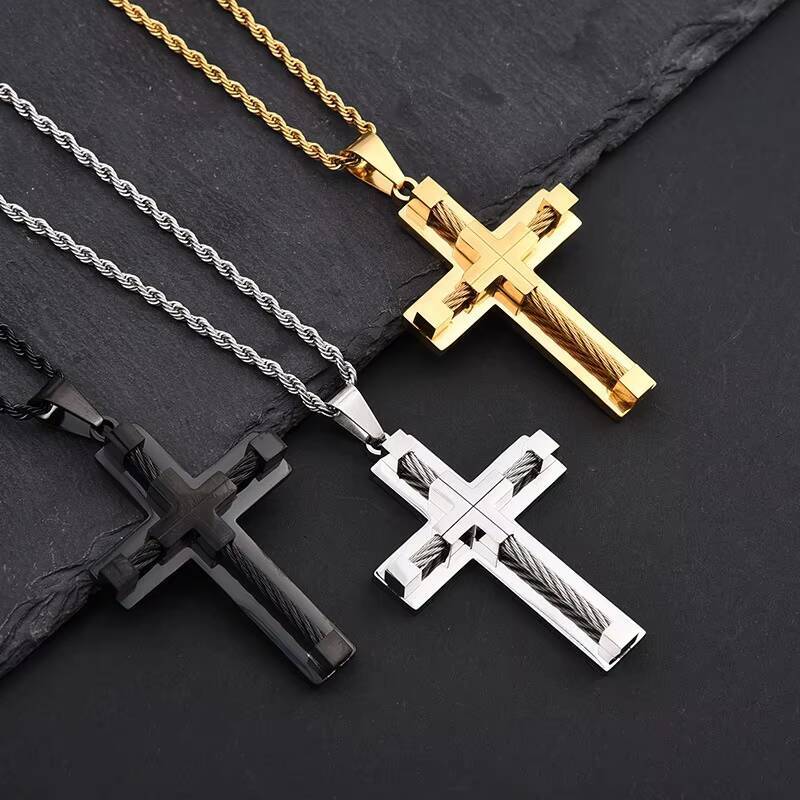 Mens Classic Vintage Stainless Steel Creative Cross Pendant Personalized Neutral Style Accessories Chains Titanium Material