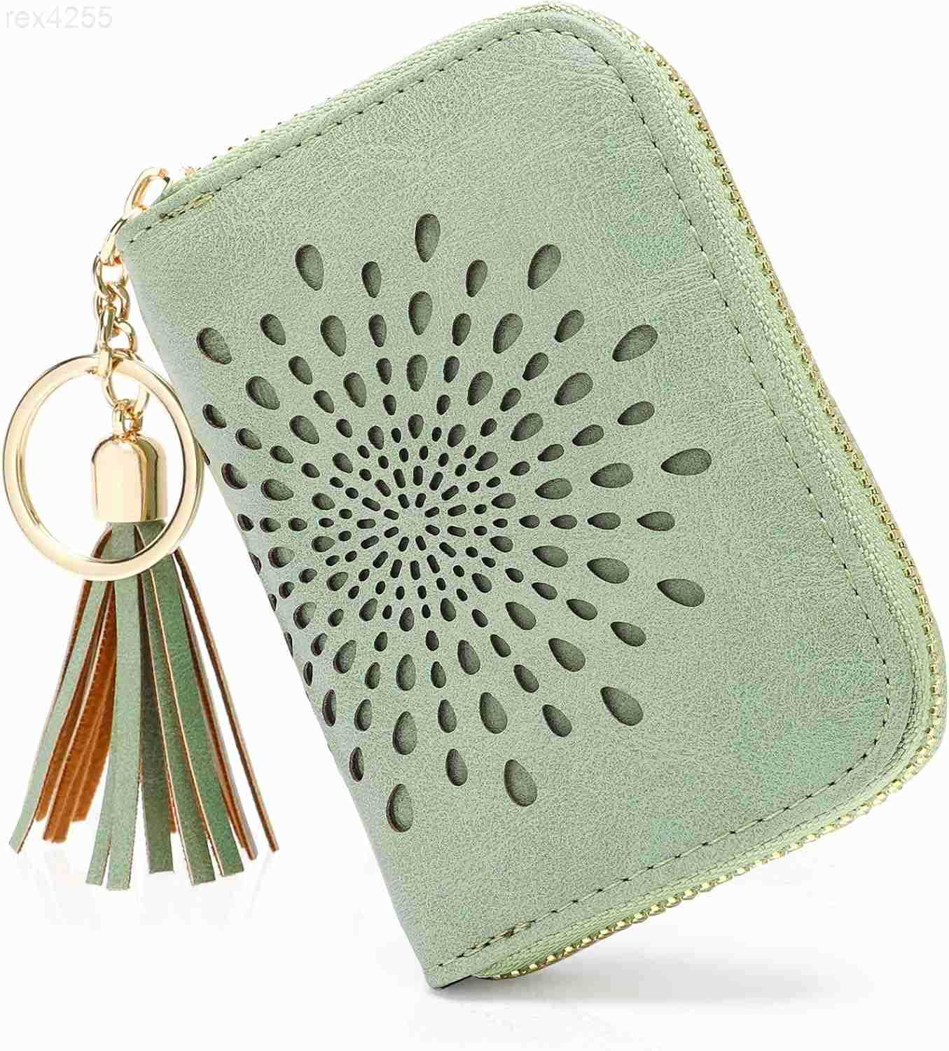 RFID Credit Card Holder Zipper Card Case Keychain Small Wallet for Women 1927 GREENW250911