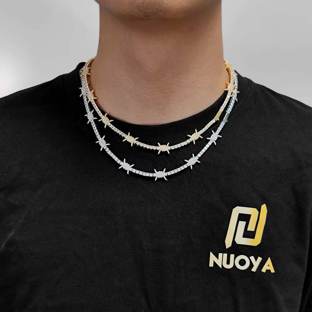 High Quality Hip Hop Spring Buckle Diamond Thorn Tennis Chain Jewelry Iced Out Zircon White Gold Tennis Chain Necklace for Girl