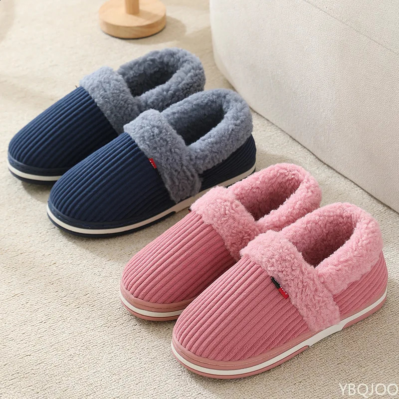Winter Couple bag heel slippers Indoor Plush Cotton shoes Fluffy Fur non slip Slippers Men Casual Soft soled Shoes Zapatos Homme250906