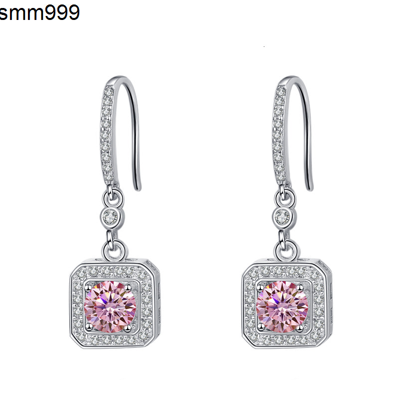 Fine Jewelry S925 Silver New Design GRA Test Drill Pen 1CT2 Blue Pink Colored Moissanite Dangle Pendant Earrings