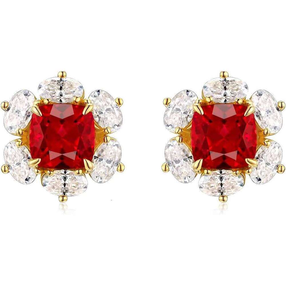 Vintage Sterling Sier Lab Grown Ruby January Birthstone Stud Moissanite Earrings for Women Rhodium Plated Anniversary