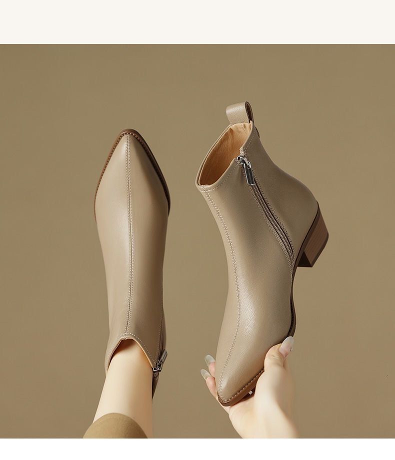 Autumn new designer shoes British retro pointed leather short boots thick heels autumn and winter wool lining warm boots for women