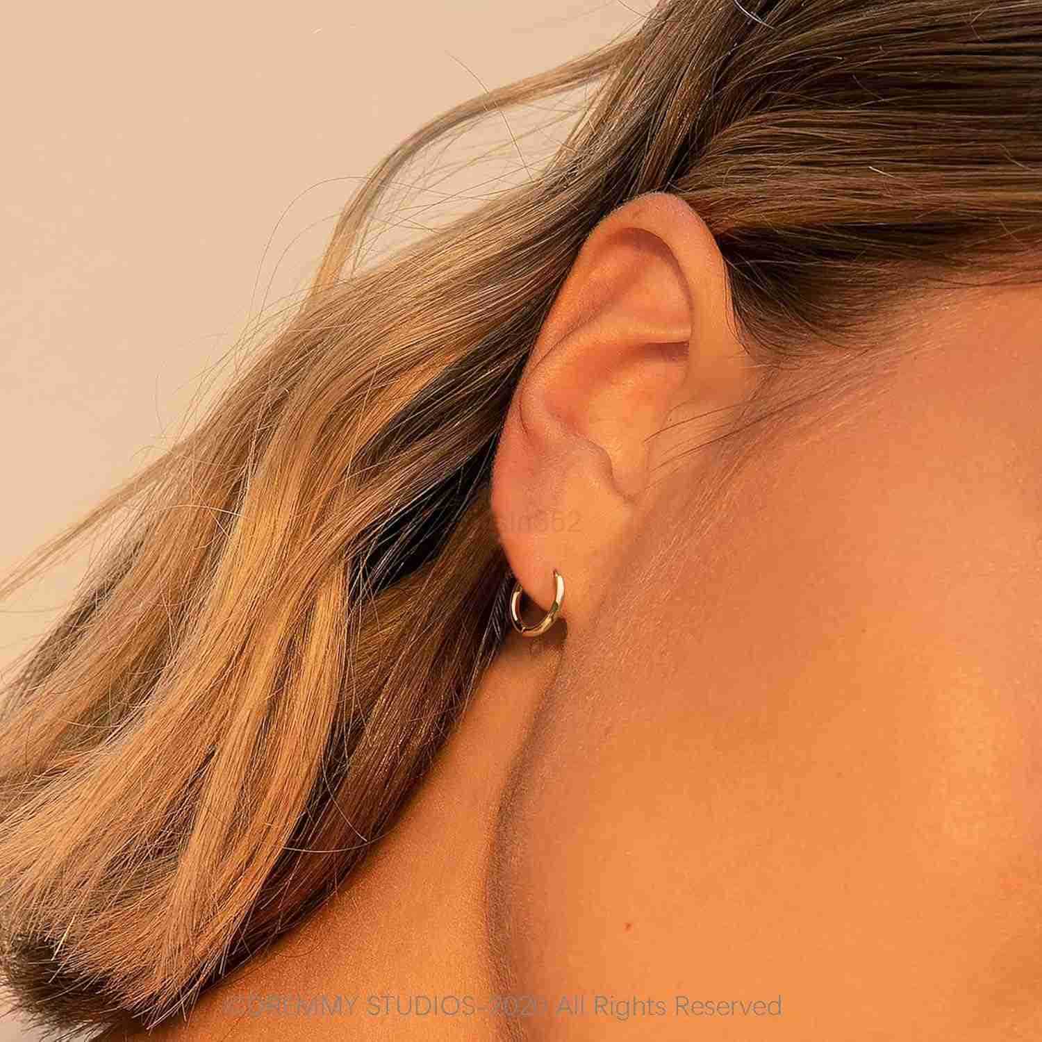 Studios Dainty CZ Huggie Hoop Earrings 14K Gold Plated Chunky Simple Cute Thick Round Frill Bead Ball Starburst Cuff Earrings Cubic Zirconia Hoop Earr