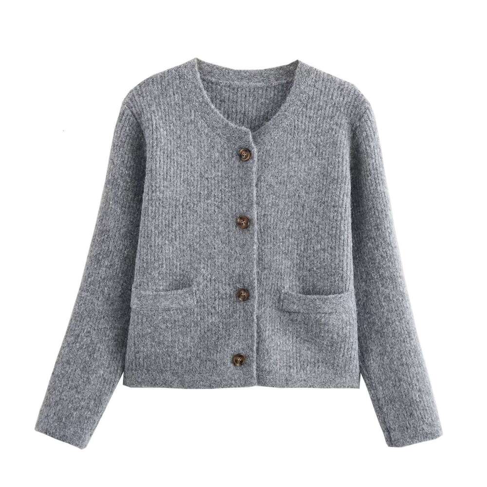 DHEssentials 2025 Autumn New French Style Soft Comfortable Round Neck Casual Long Sleeve Knitted Jacket
