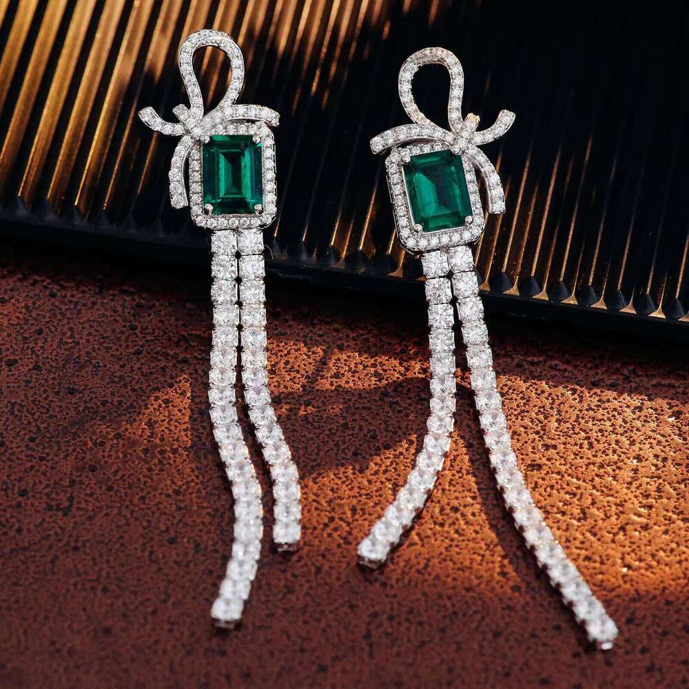 2.6ct Lab Emerald Jewelry Women Gold Plated Moissanite Drop Earrings in Sier
