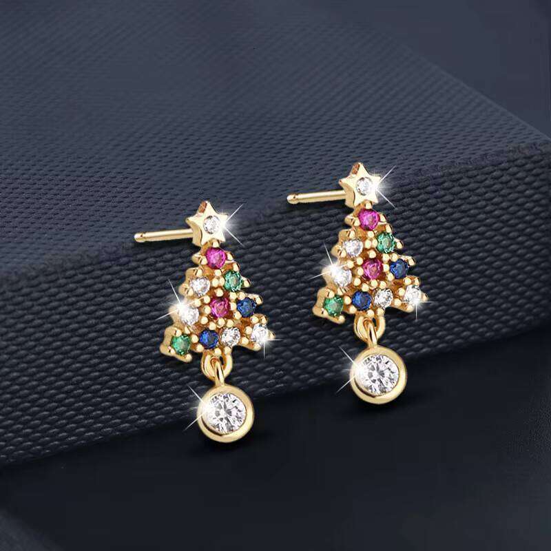 Sterling Sier Fine Stud Earrings Elegant Christmas Tree Jewelry Moissanite Colorful Dia Gold Inspired 'Little Red