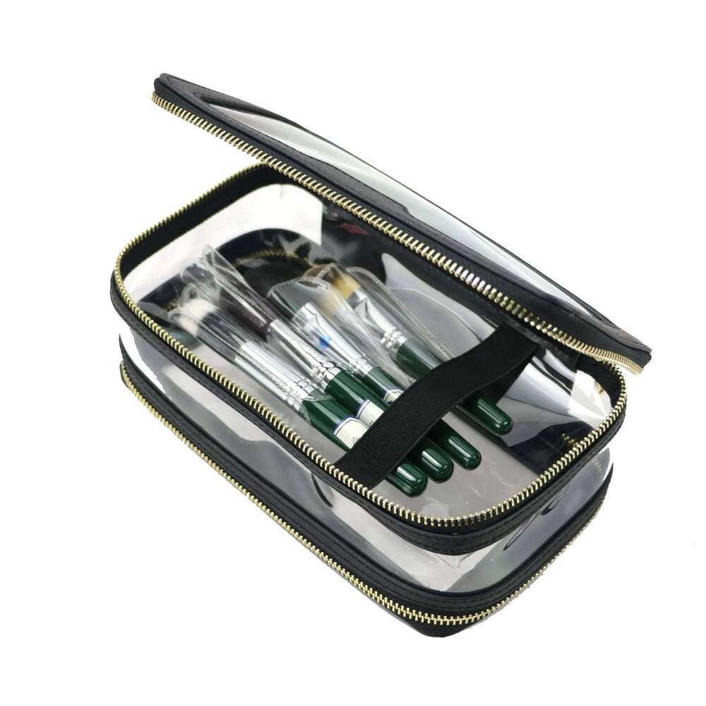 Custom Letters Saffiano Leather Cosmetic Bag, Portable Capacity, Waterproof, Travel Multi-function, Double Layer Storage Bag