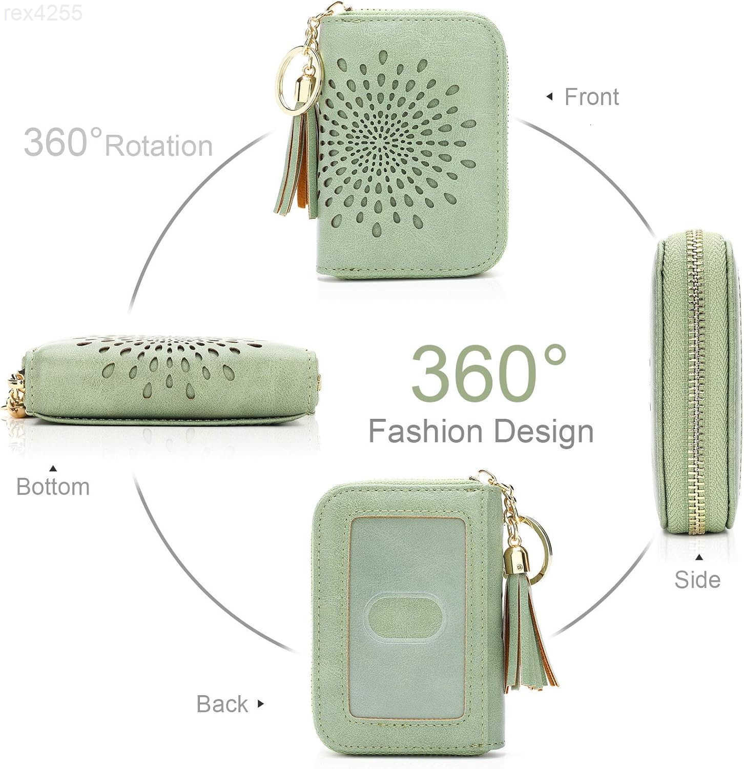 RFID Credit Card Holder Zipper Card Case Keychain Small Wallet for Women 1927 GREENW250911
