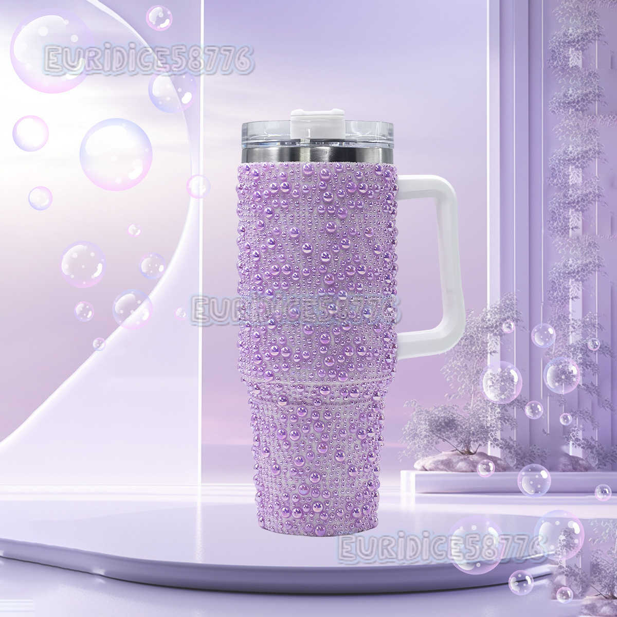 Pearl Diamond Insulated Cup Exquisite 40oz with Handle Portable Car Cup Stainless Steel Water Cup Portable Car Cup H250911