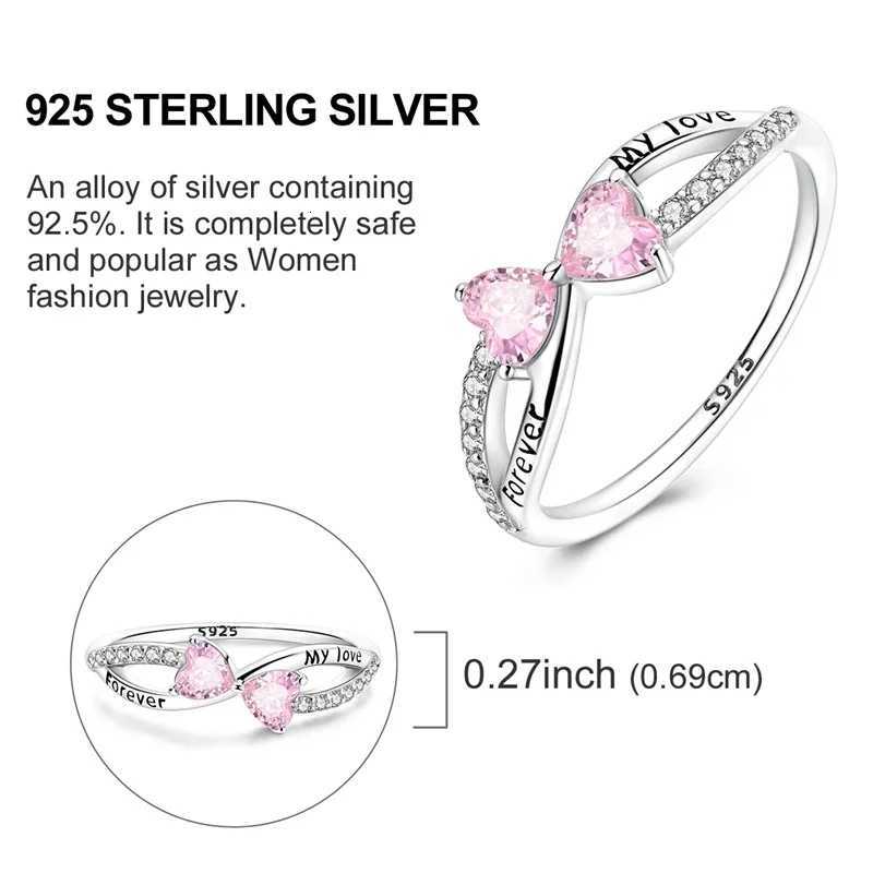 925 Sterling Silver Women Rings Forever My Love Pink Zirconium Ring Wedding Rings for Engagement Jewelry Anniversary Gift W250911