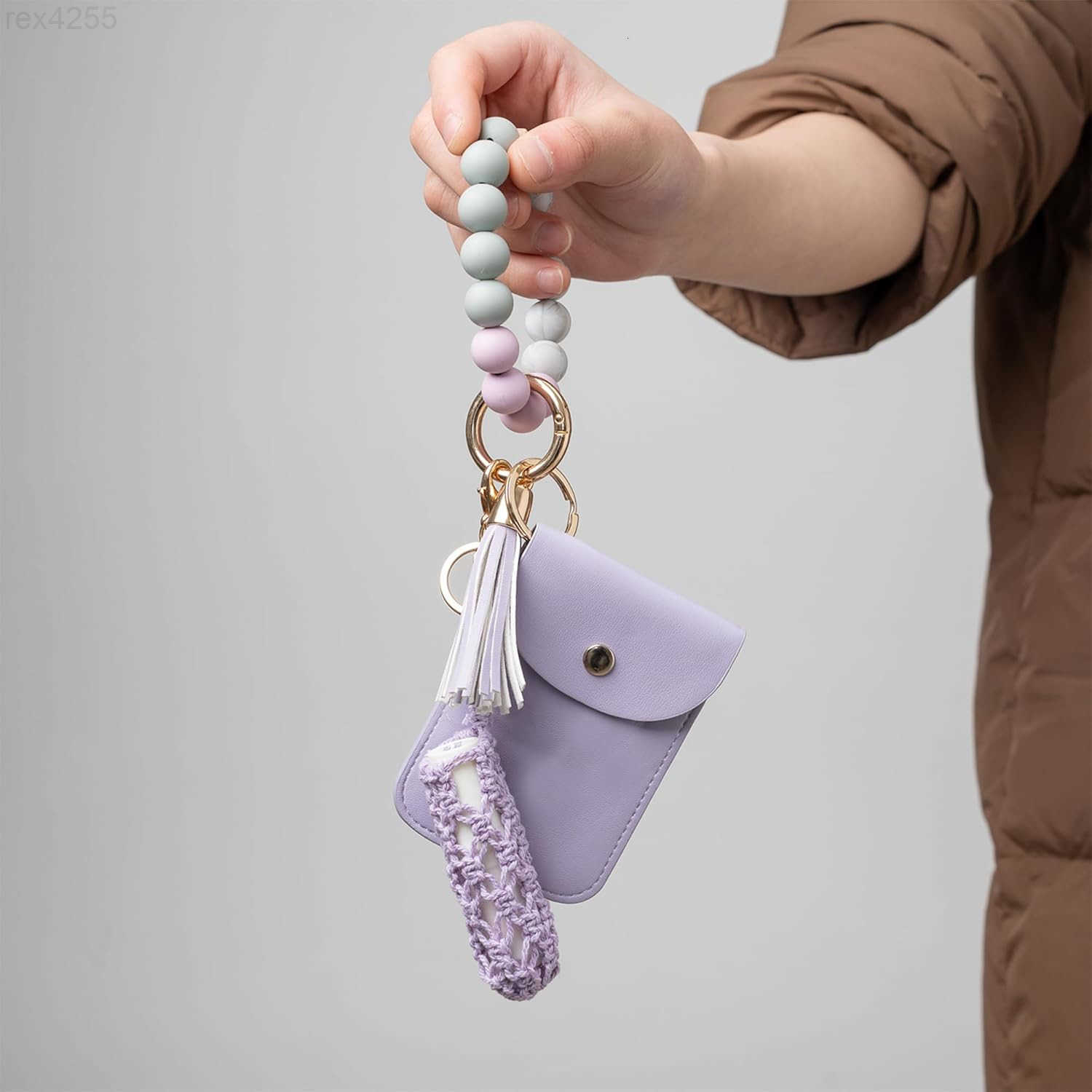 wallet Keychain for Women Lipstick Chapstick Keychain Beaded Bracelet Key Ring Women Coin PocketW250911