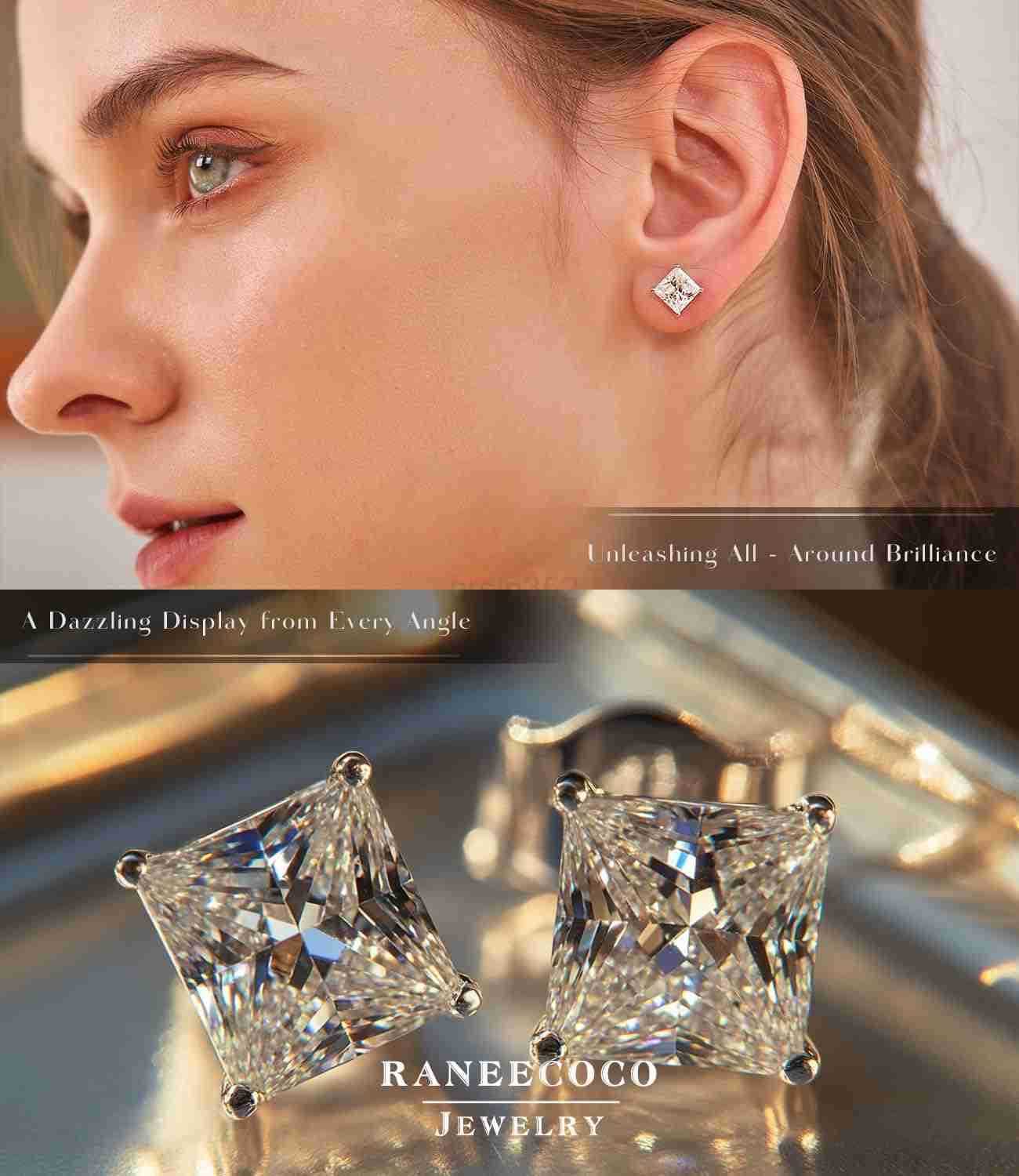 18K Gold Plated Sterling Silver Princess Cut Cubic Zirconia Stud Earrings for men womenW250911