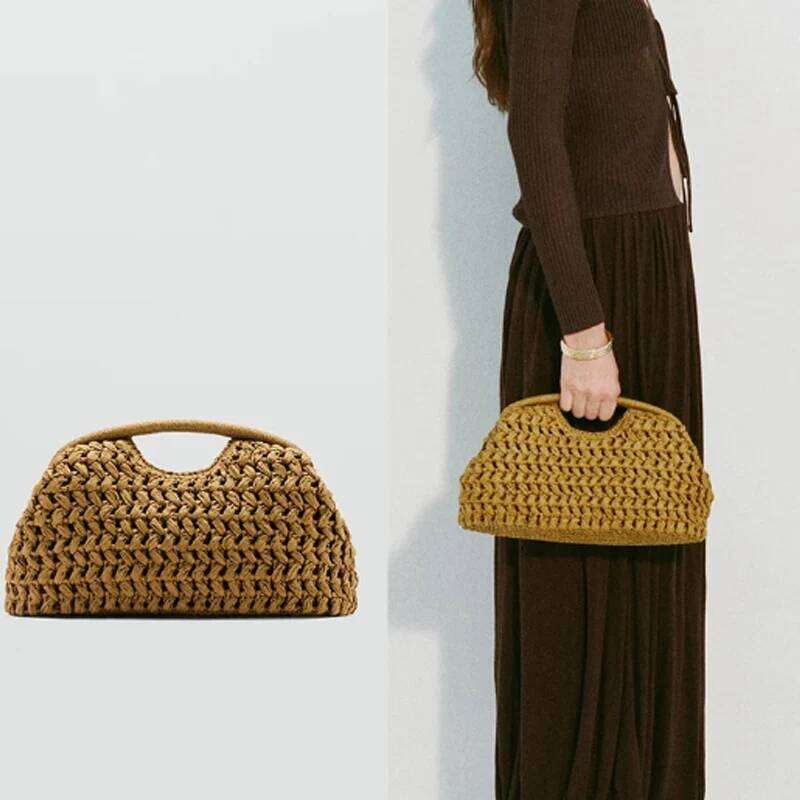 Fashion Straw Cloud Woven Clip Shell Bag Handmade Handbags Elegant Summer Beach Bags Clutch Purses For Holiday Party