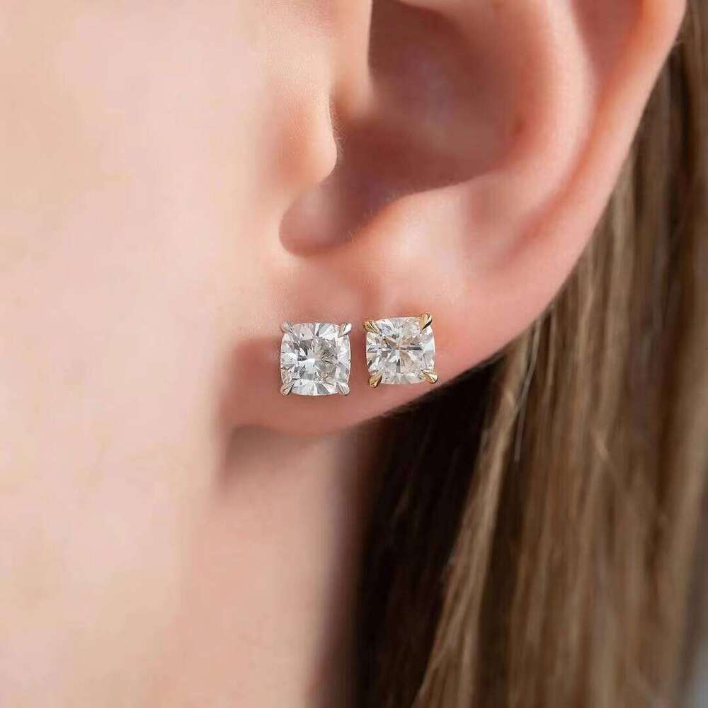 Hot Selling Screw Back VVS Earrings 14k White Gold 5mm 6.5mm 8mm Solitaire Stud Moissanite Earring