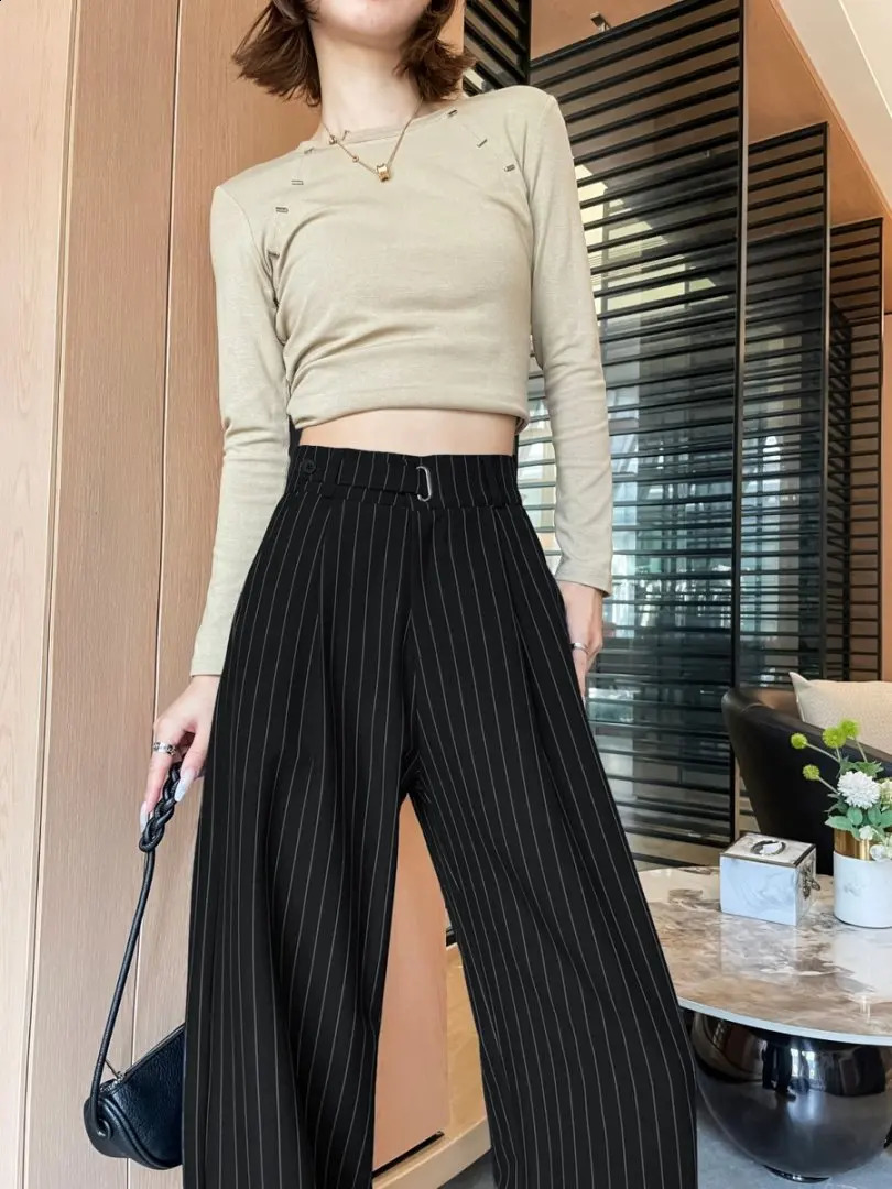 Botvotee Womens y Stripe Wide Leg Pants High Waist Flowy Dress Trousers Elegant Office Fall Winter Fashion 250917
