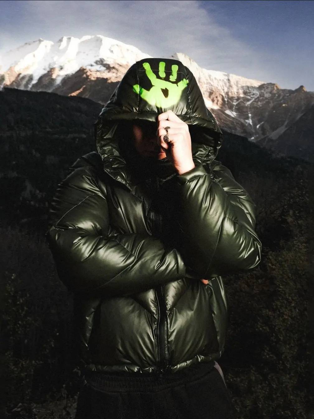 Men's Down Jacket Mertra Thermal Sensing Cotton Jacket - Green Thickened Patchwork Embroidered Warm Puffer Coat windproof and waterproof Unisex L