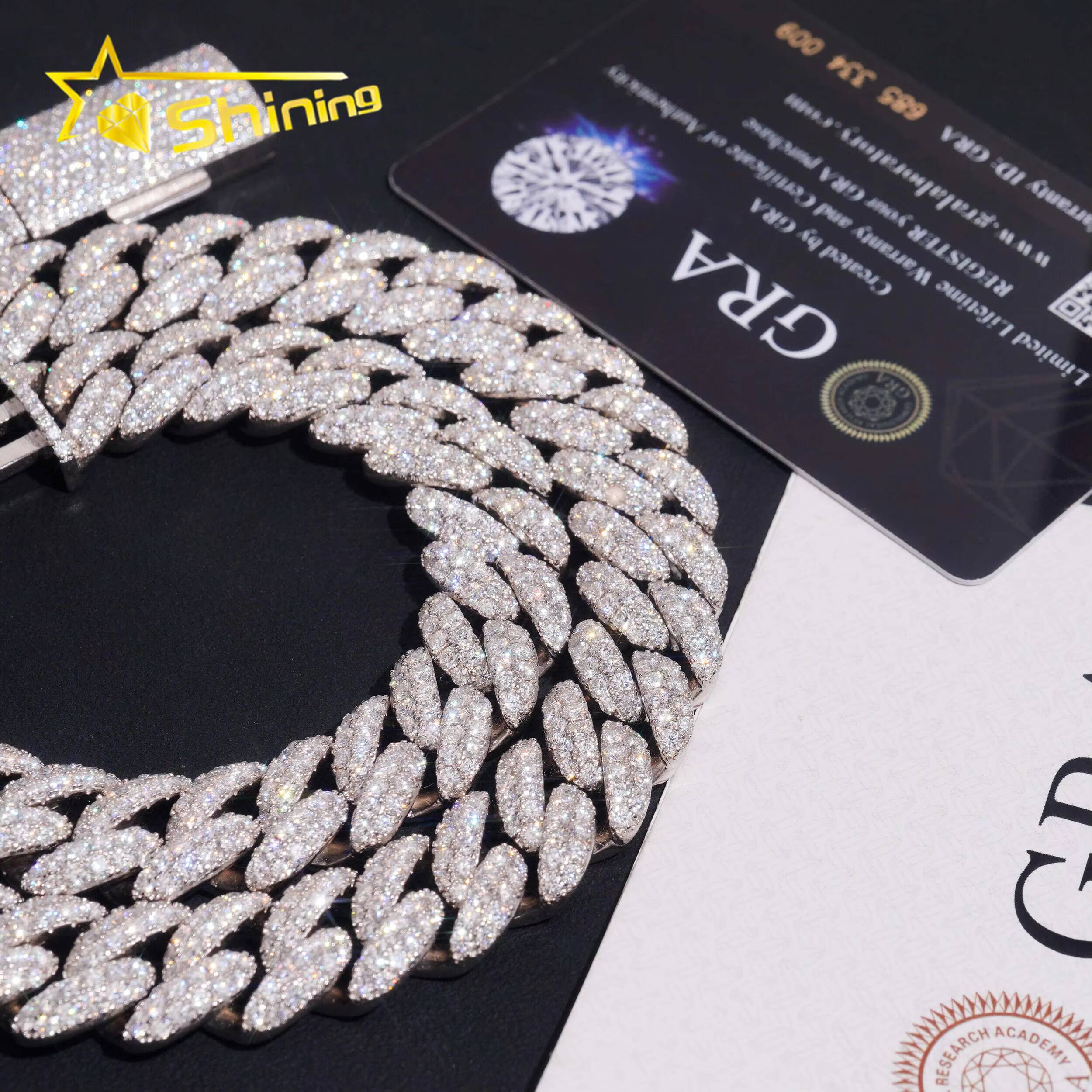 Moon Shape Miami Cuban Link Moissanite 12mm Necklace Iced Out Moissanite Pass Diamond Test 925 Silver Hip Hop Cuban Link Chain