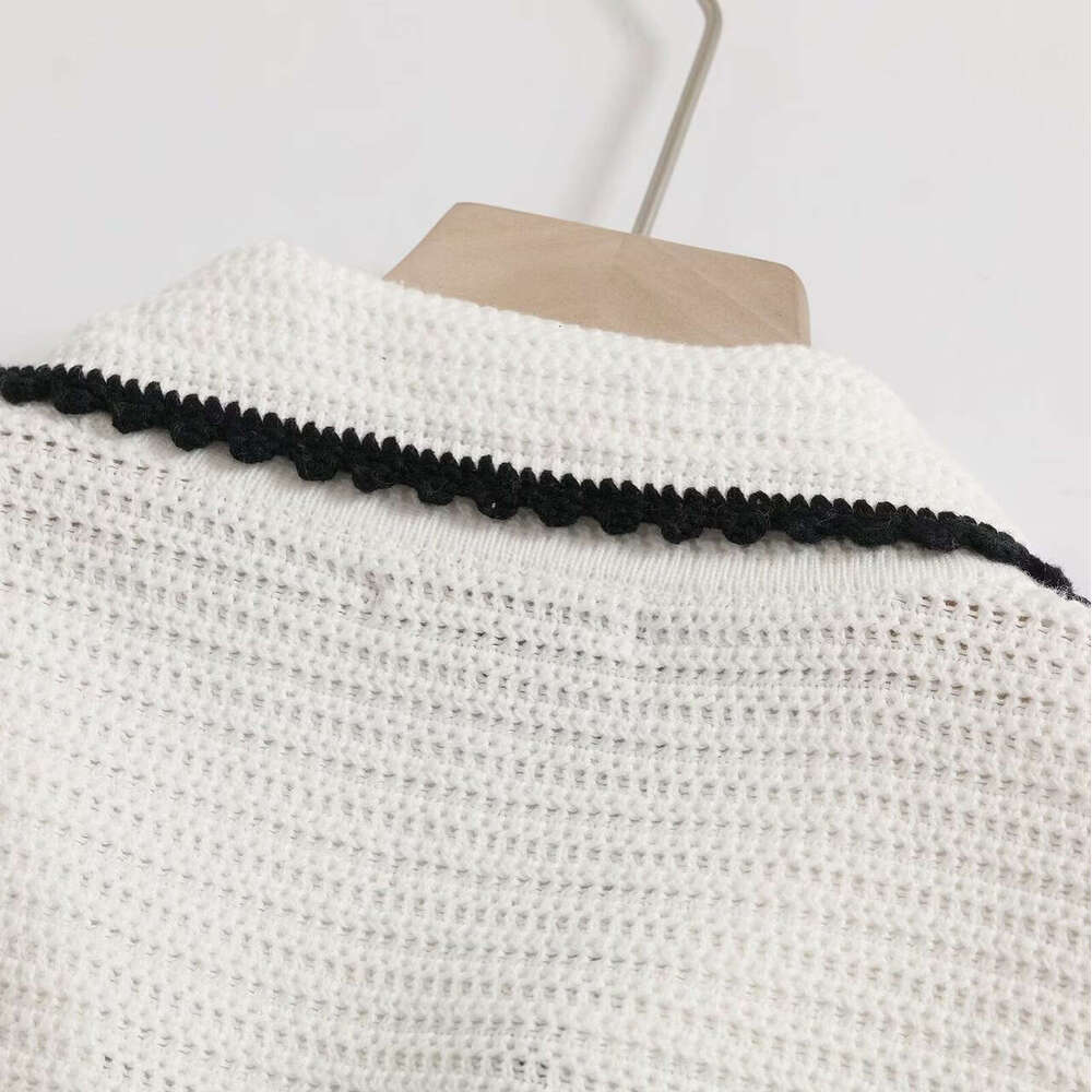 DHEssentials Spring New Women's Small Fragrance Style Elegant Fashion Polo Collar Crochet Short Sleeve Knitted Shirt 05731683712