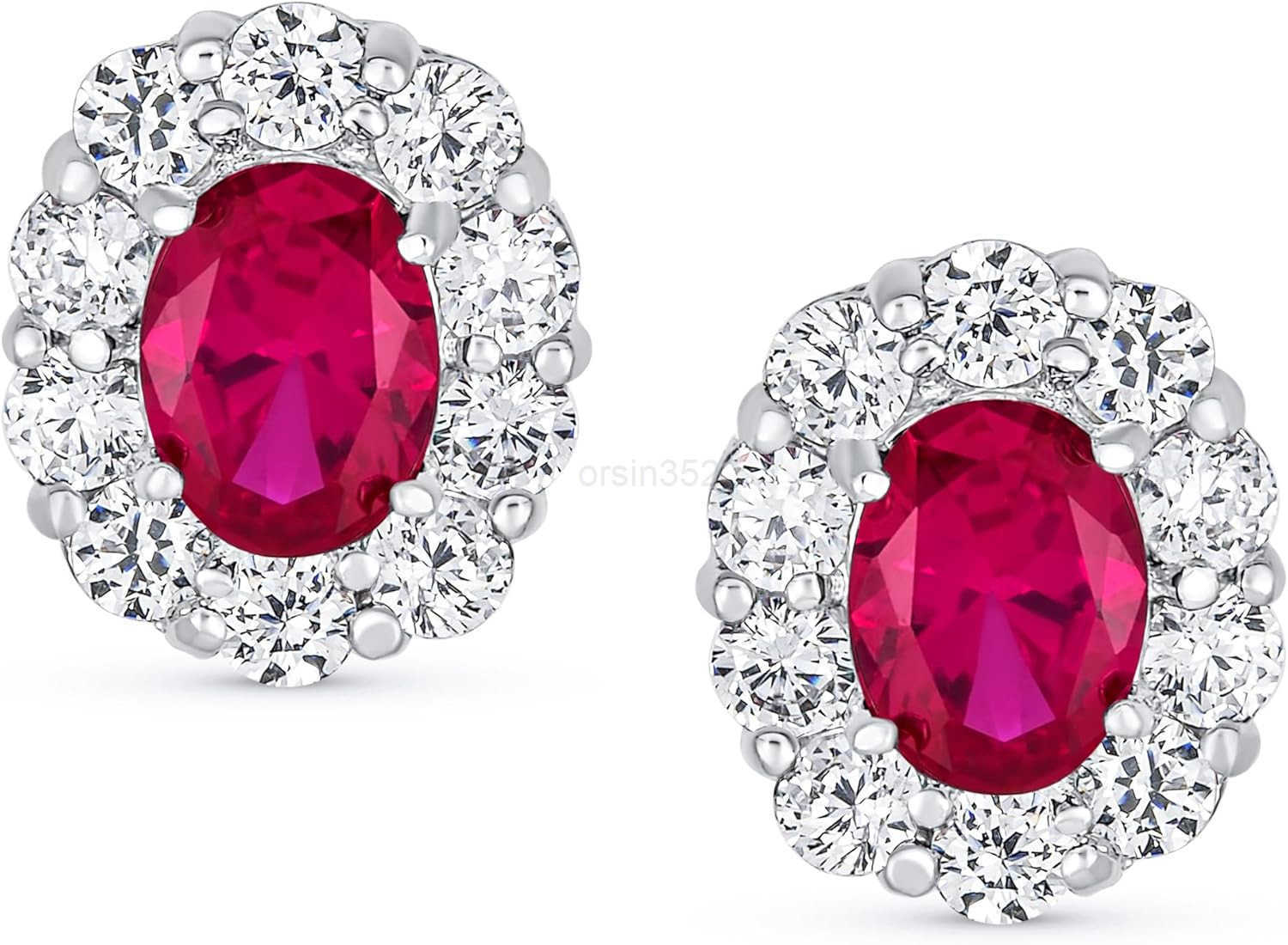 Vintage Style Crown 15 CT AAA CZ Halo Oval Black Red Green Clear Cubic Zirconia Stud Earrings For Women Simulated Gemstone Colors Silver Plated BrassW