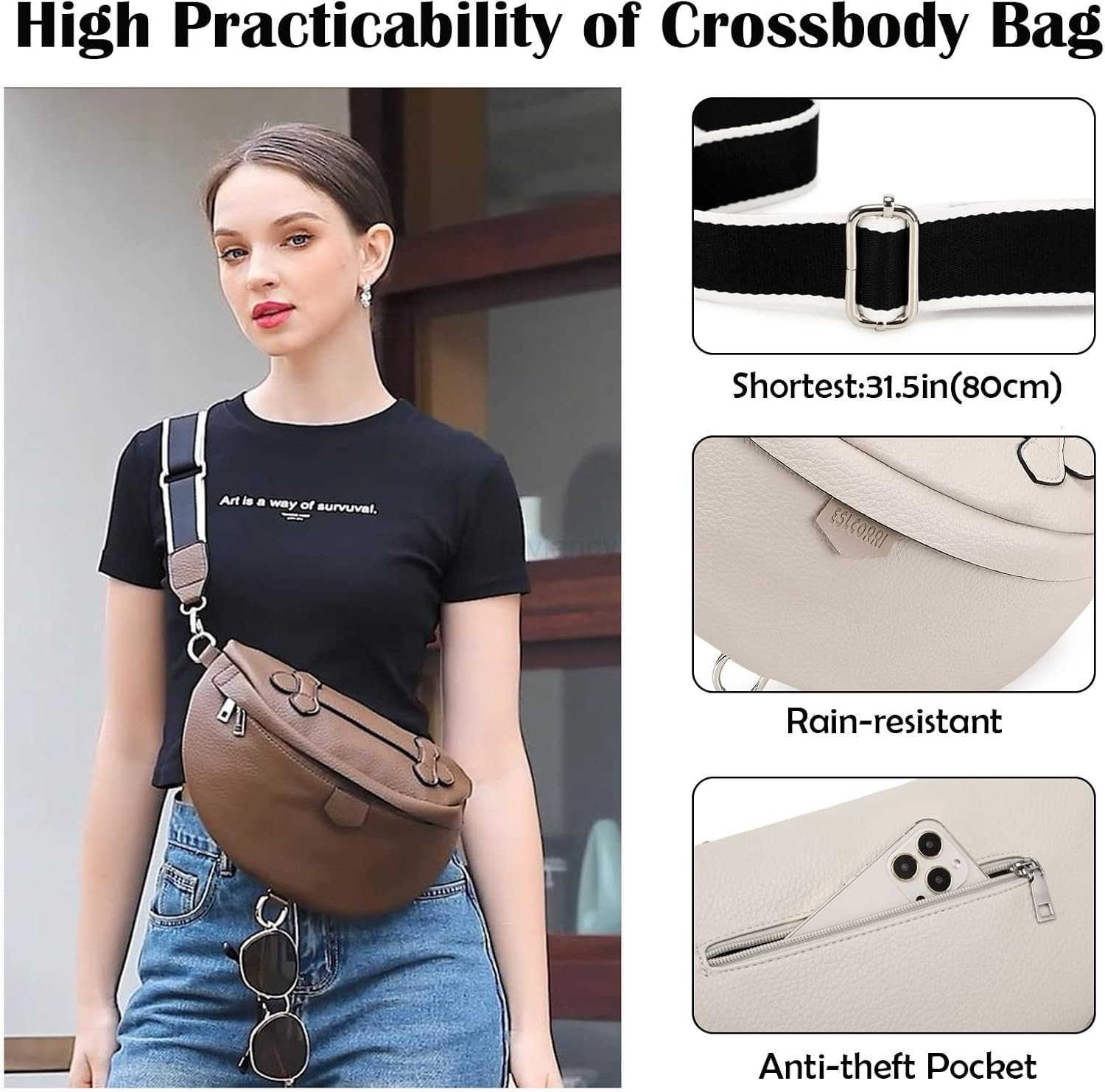 Crossbody Bags for Women Fashion Sling Purse Shoulder Bag Fanny Pack Leather Causal Chest Bum Bag Cross Body PurseW250911