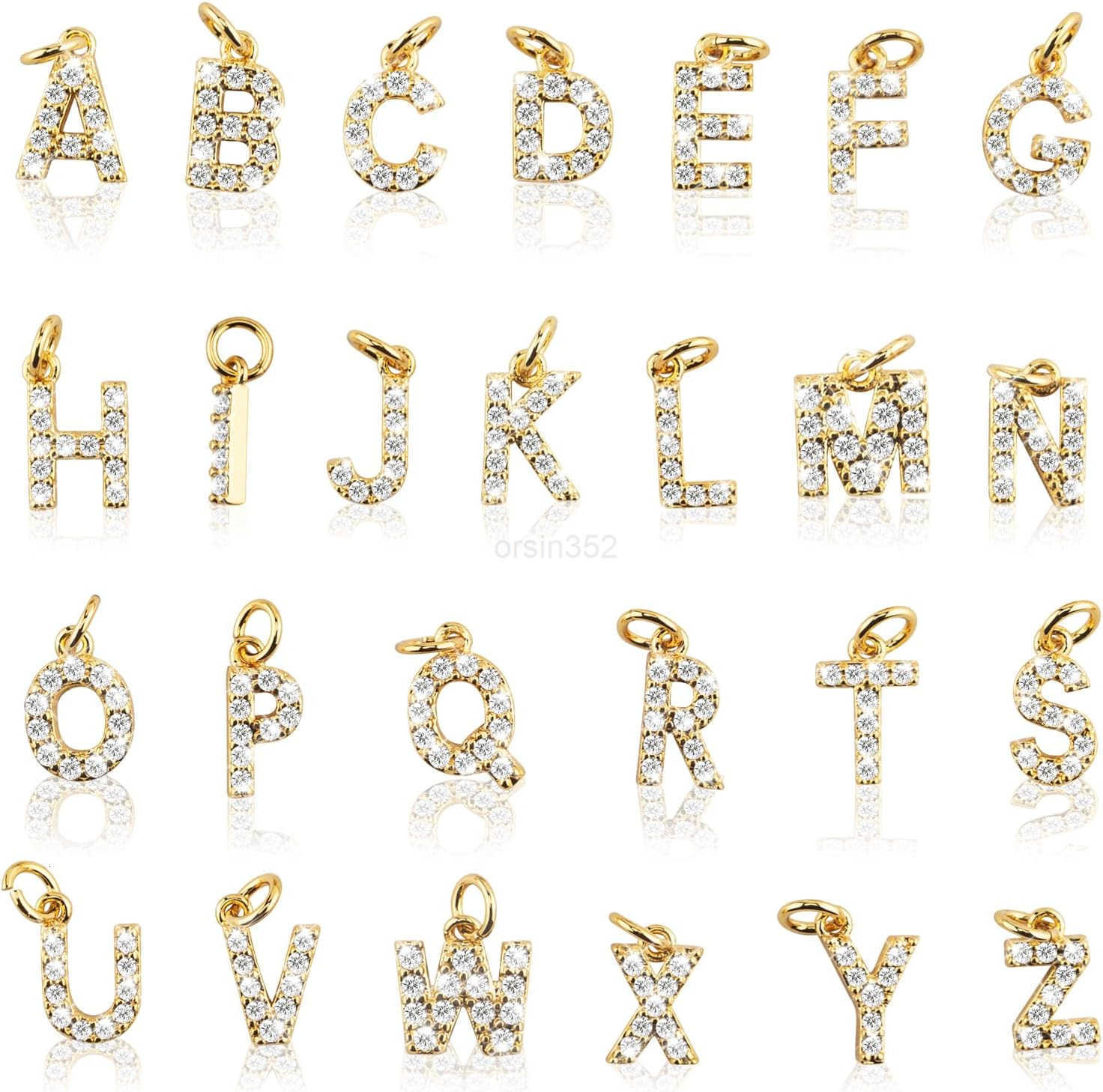 26Pcs 18K Gold Filled AZ Alphabet Letters Charms for Jewelry Making Initial AZ Alphabet Charm Pendant Beads Slide Glitter Pendants for Women DIY Neckl