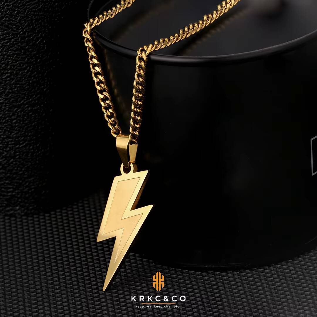 KRKC Fashion 22inches White 18k Gold Plated 316L Alloy Stainless Steel Lightning Necklace Pendant