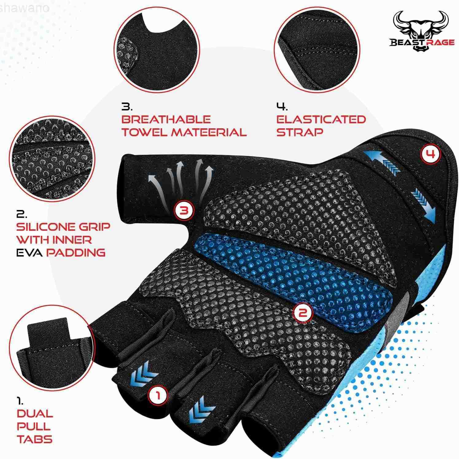 RAGE Fingerless Weight Lifting Gloves with Palm Protection Padding Breathable Lightweight Gym Gloves for Men Women Weightlifting Cycling Exercise Trai