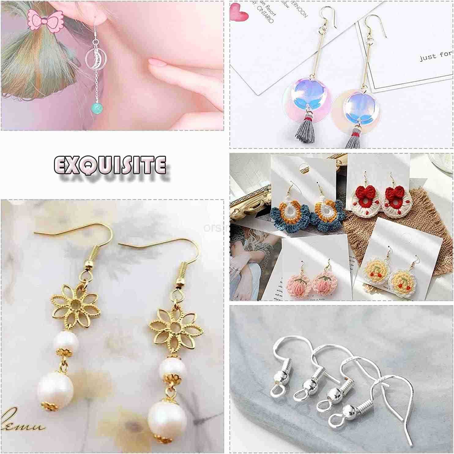 Earring Hooks 150 PCS75 Pairs Silver Plated Ear Wires Fish Hooks500pcs Earring Making Kit with Jump Rings and Clear Silicone Earring Backs Stoppers fW