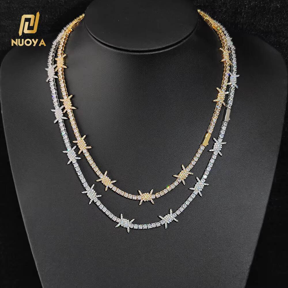 Hip Hop Jewelry Iced Out Bling Zircon Thorn Tennis Chain Womens Choker 18K Gold Plated Barbed Wire Tennis Chain Necklace