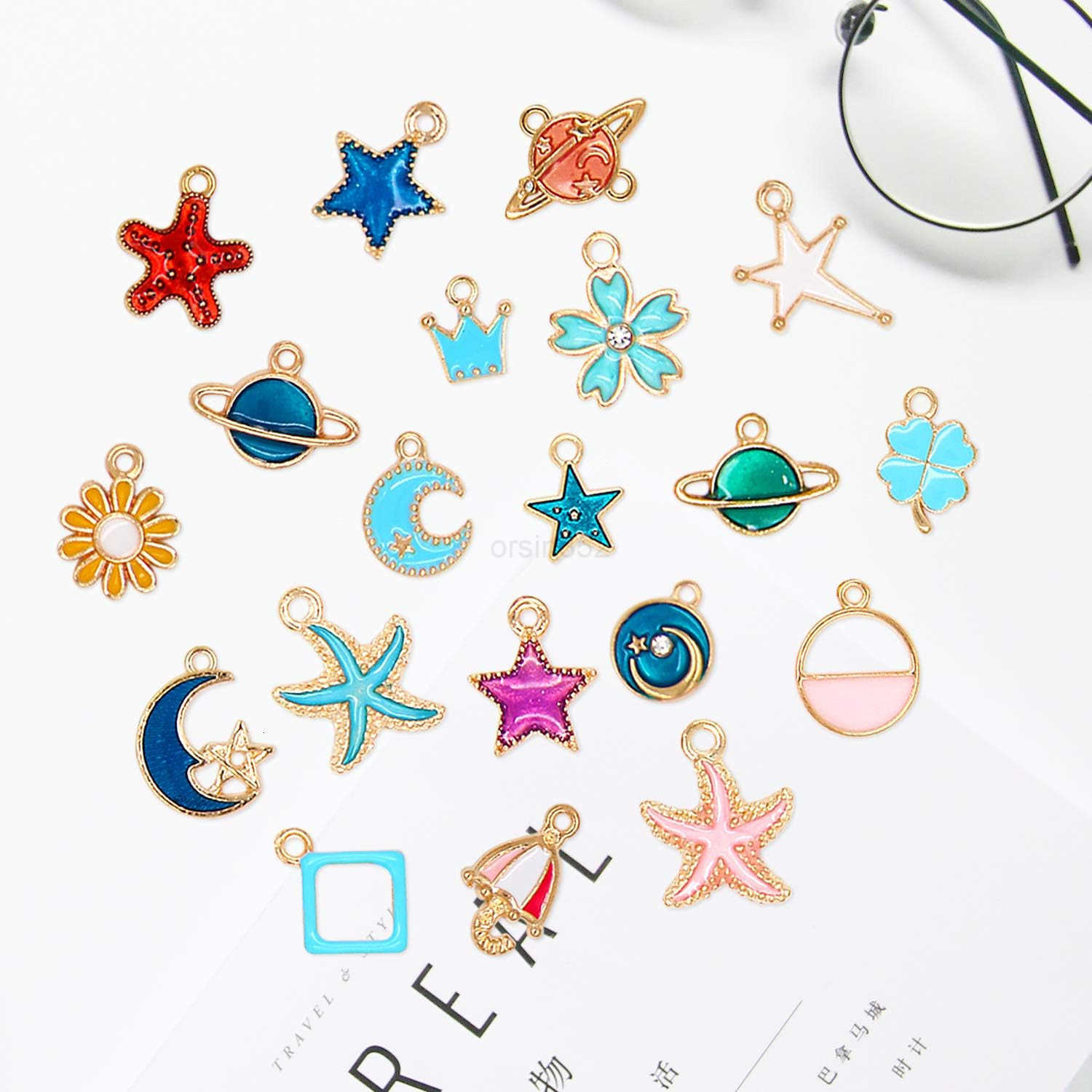 220Pcs Charms Assorted Gold Plated Enamel Charms Necklace Earrings Charm for DIY Jewelry Making CraftsW250911