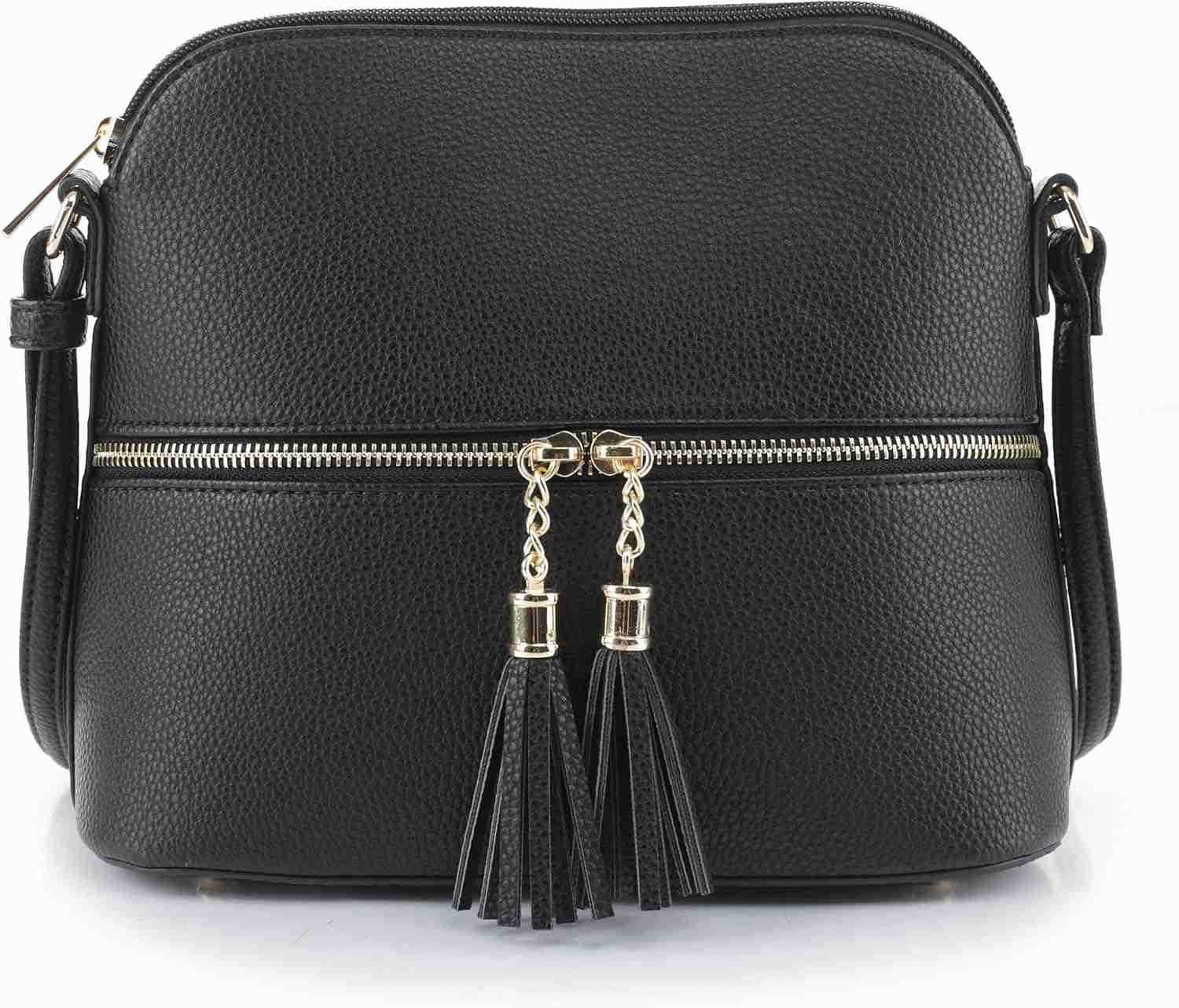 Lunar Lightweight Medium Dome Crossbody Bag Shoulder Bag with Tassel Zipper Pocket Adjustable StrapW250911