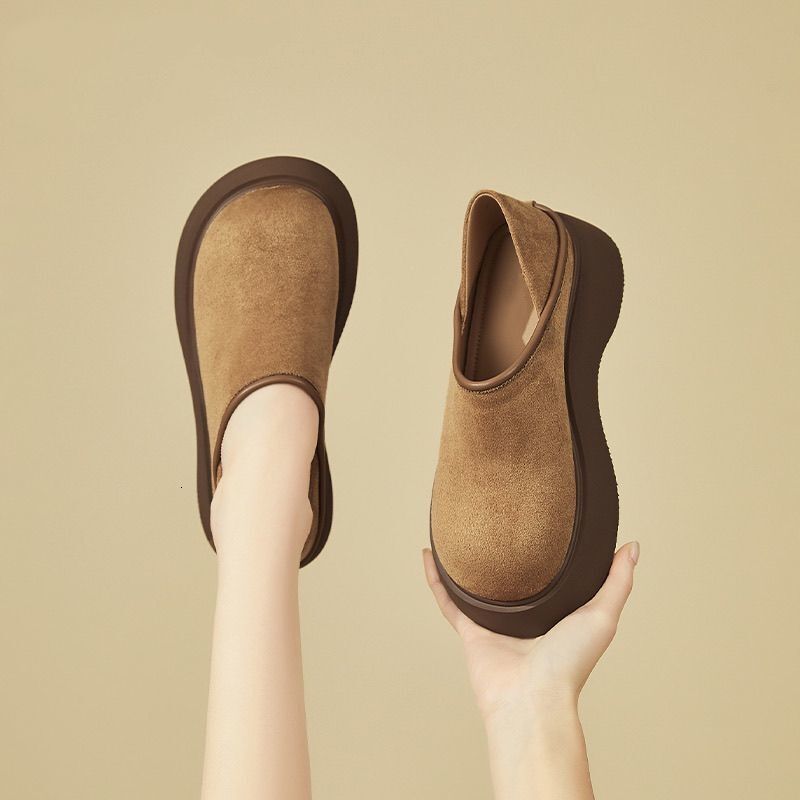 Autumn new designer shoes suede fashionable slip sleeve thick sole height increasing loafers platform sole women's shoes