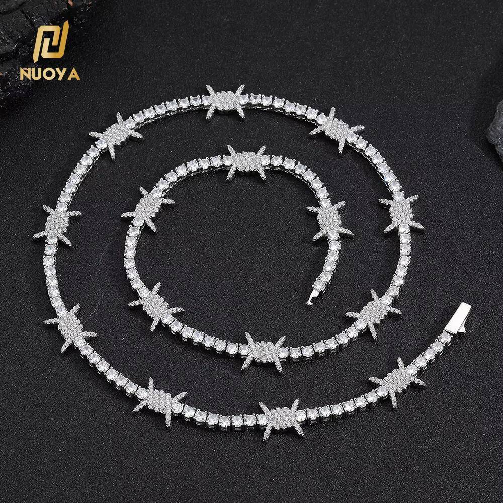 Hip Hop Jewelry Iced Out Bling Zircon Thorn Tennis Chain Womens Choker 18K Gold Plated Barbed Wire Tennis Chain Necklace