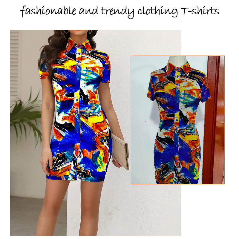 Urban Sexy Dresses Women's Short Sleeve Shirt Dress with Colorful Abstract Print - Bodycon Style