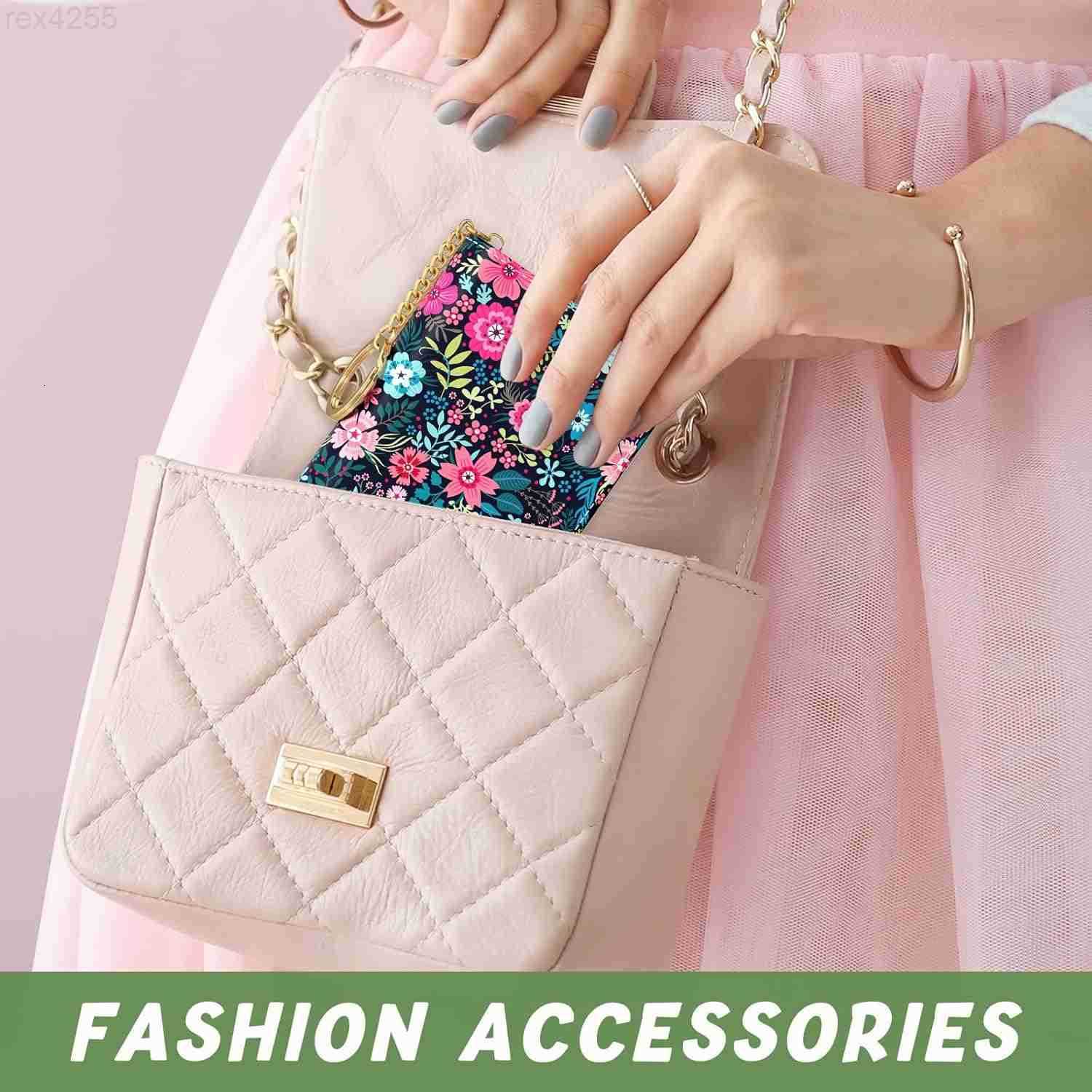 Credit Card Holder Small RFID Wallet Slim Leather Card Organizer Case with Zipper and Keychain Elegant FlowersW250911