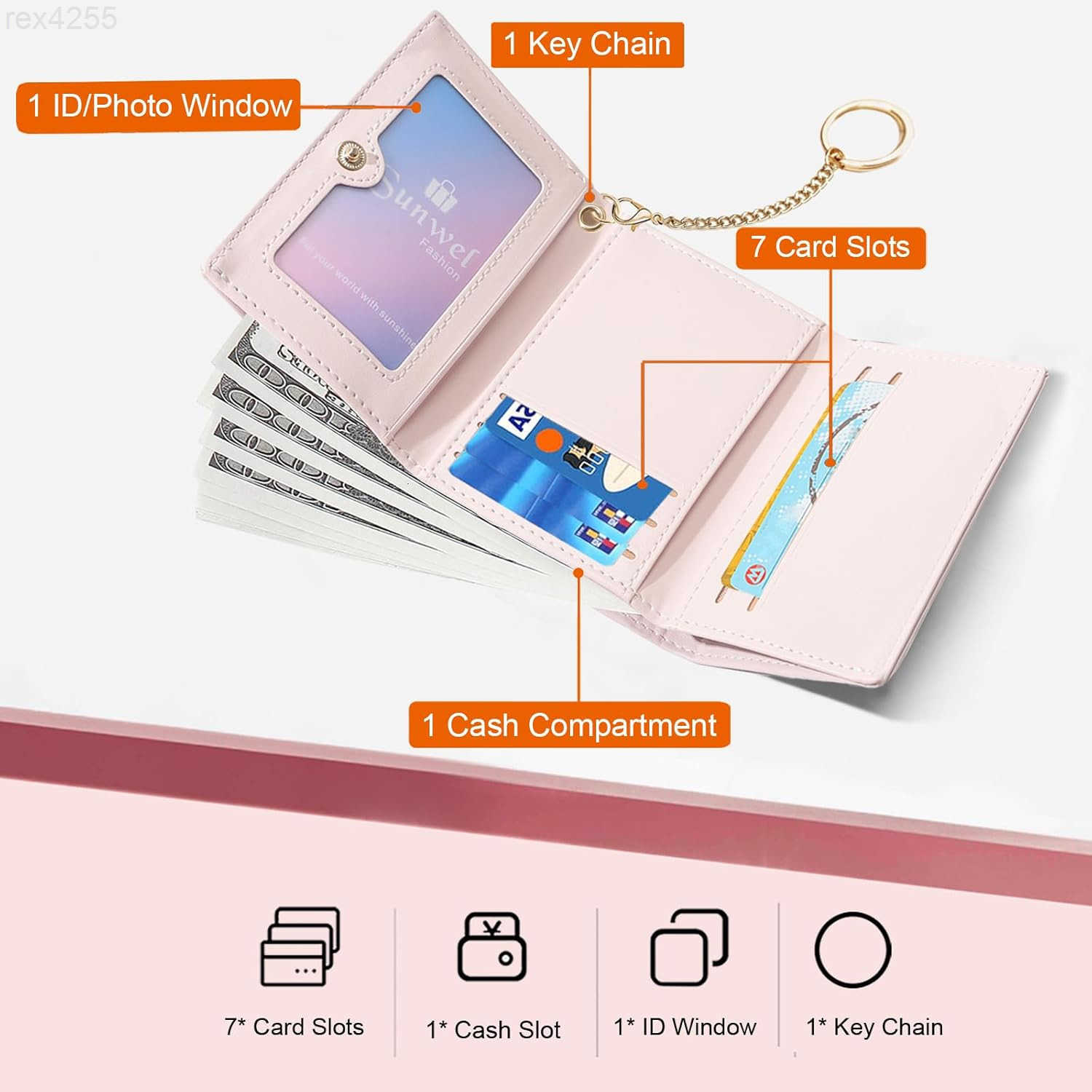 Fashion Cute Coquette Bow Wallet with Keychain Aesthetic Card Holder ID Window for Women Girls PINKW250911