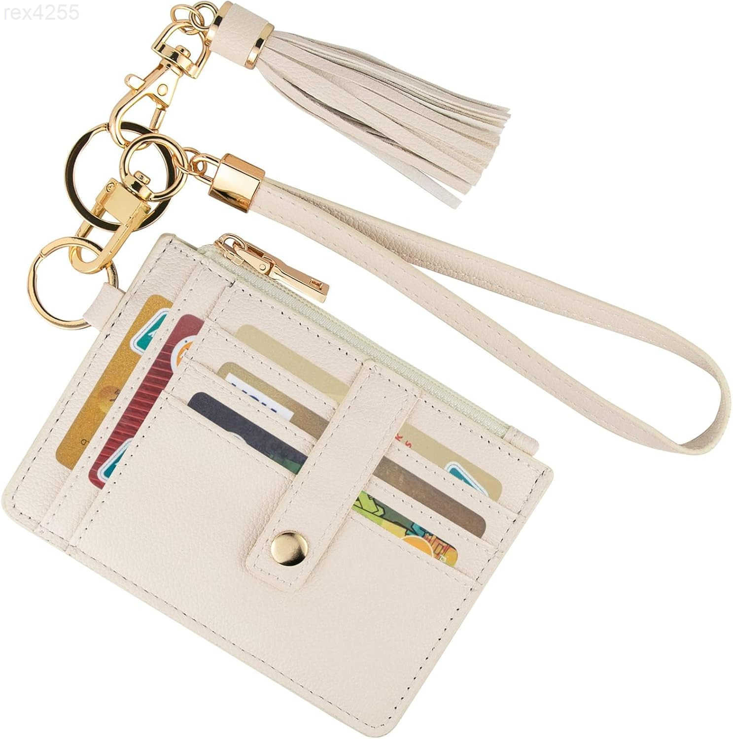 Small Wristlet Wallets for Women RFID Credit Card Holder Wallet Keychain Wristlet Wallet Credit Card Wallets for Women BeigeW250911